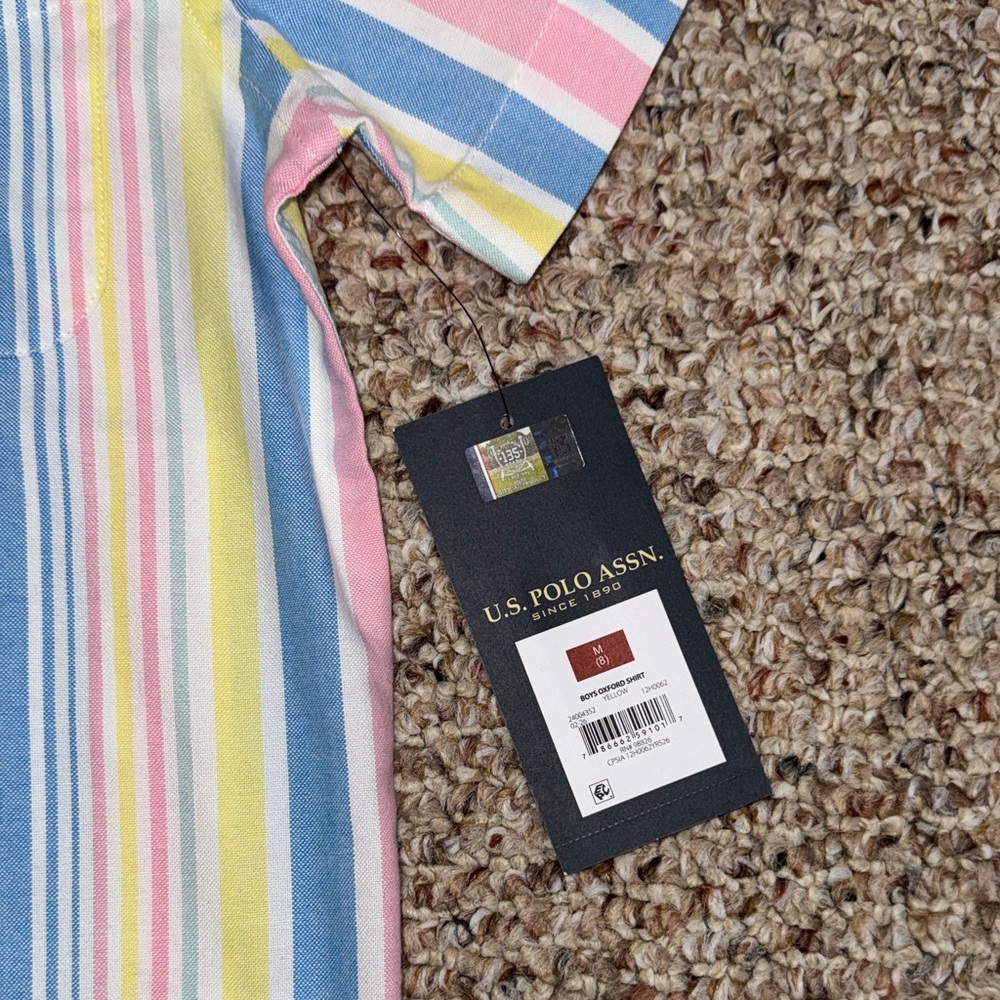 U.S. Polo Assn. Kid’s Short-Sleeve Button-Down Shirt - Pastel Stripe - Picture 2 of 6